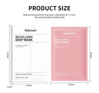 Lakerain Bio-Collagen Deep Mask packaging with product size dimensions in white and pink hydrogel mask sachets