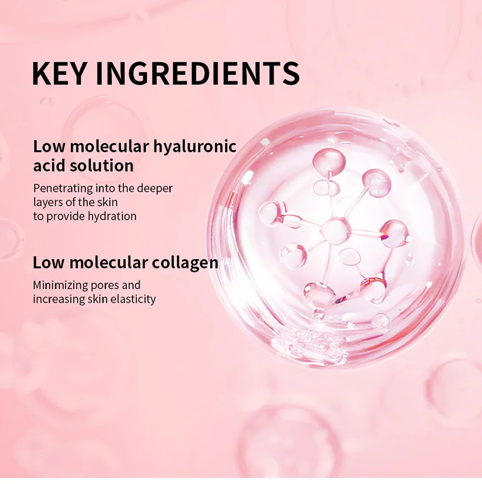 Lakerain key ingredients highlighting low molecular hyaluronic acid for hydration and low molecular collagen for skin elasticity